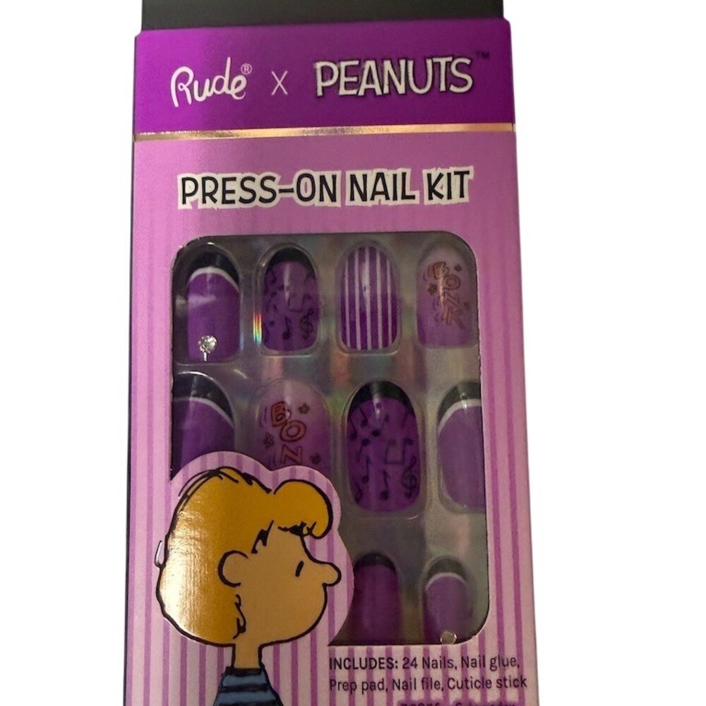 Rude Cosmetics Peanuts Snoopy Press-On Nail Kit Schroeder Purple 24pc Set